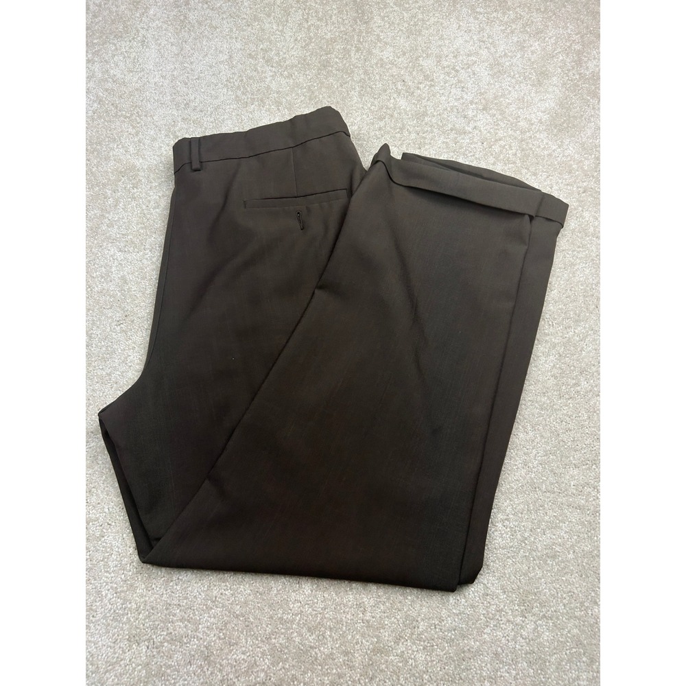 Haggar Eclo Stria Pleated Dress Pants 38x31 Brown Classic Fit Office Trousers